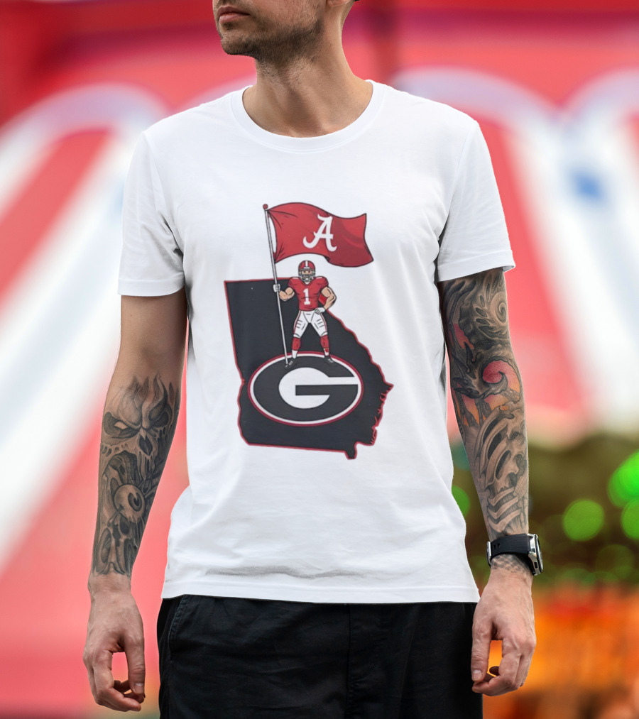 Alabama Crimson Tide Flag Over Georgia Bulldogs Map Football Rivalry T-Shirt