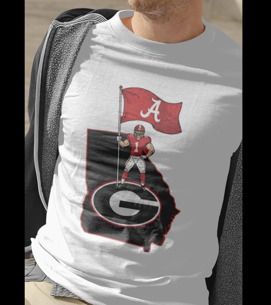 Alabama Crimson Tide Flag Over Georgia Bulldogs Map Football Rivalry T-Shirt