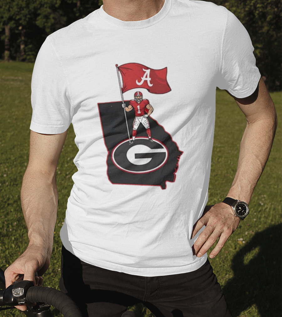 Alabama Crimson Tide Flag Over Georgia Bulldogs Map Football Rivalry T-Shirt