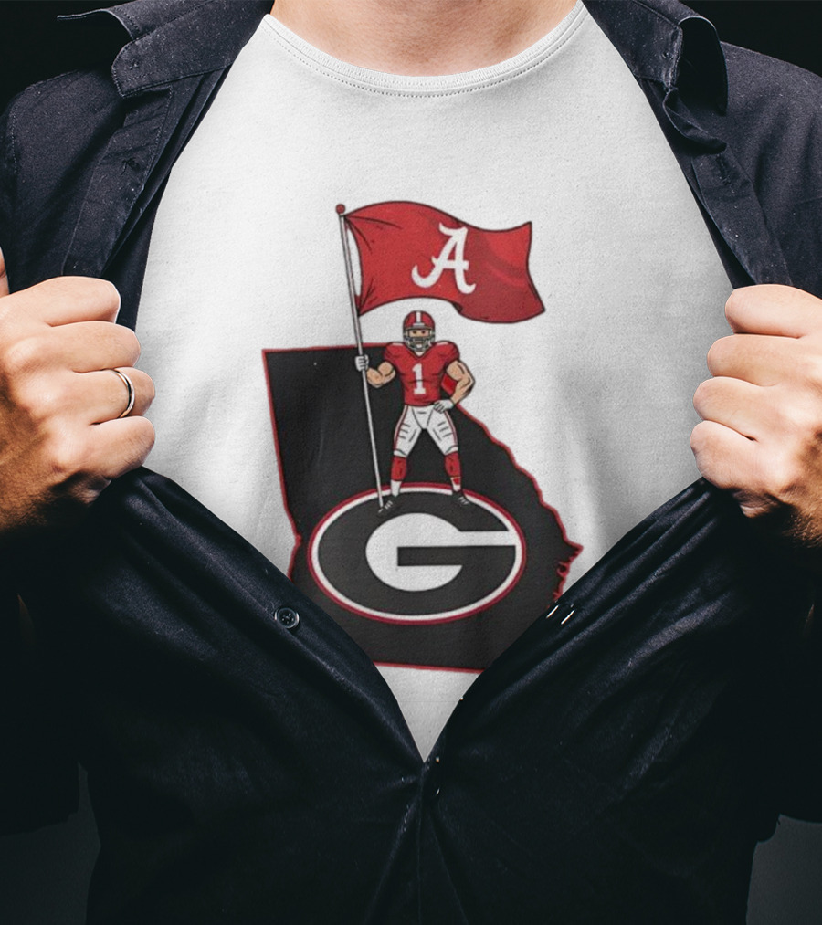 Alabama Crimson Tide Flag Over Georgia Bulldogs Map Football Rivalry T-Shirt