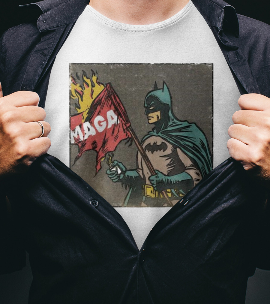 "Cult Of The Batman Holding Burning MAGA Flag" T-Shirt