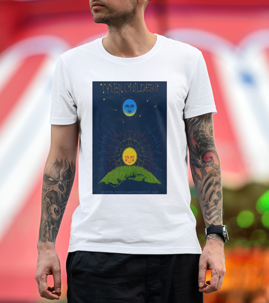 Tyler Childers Bristow Virginia September 27 2025 Medium Build Sola Blue Moon Yellow Sun T-Shirt