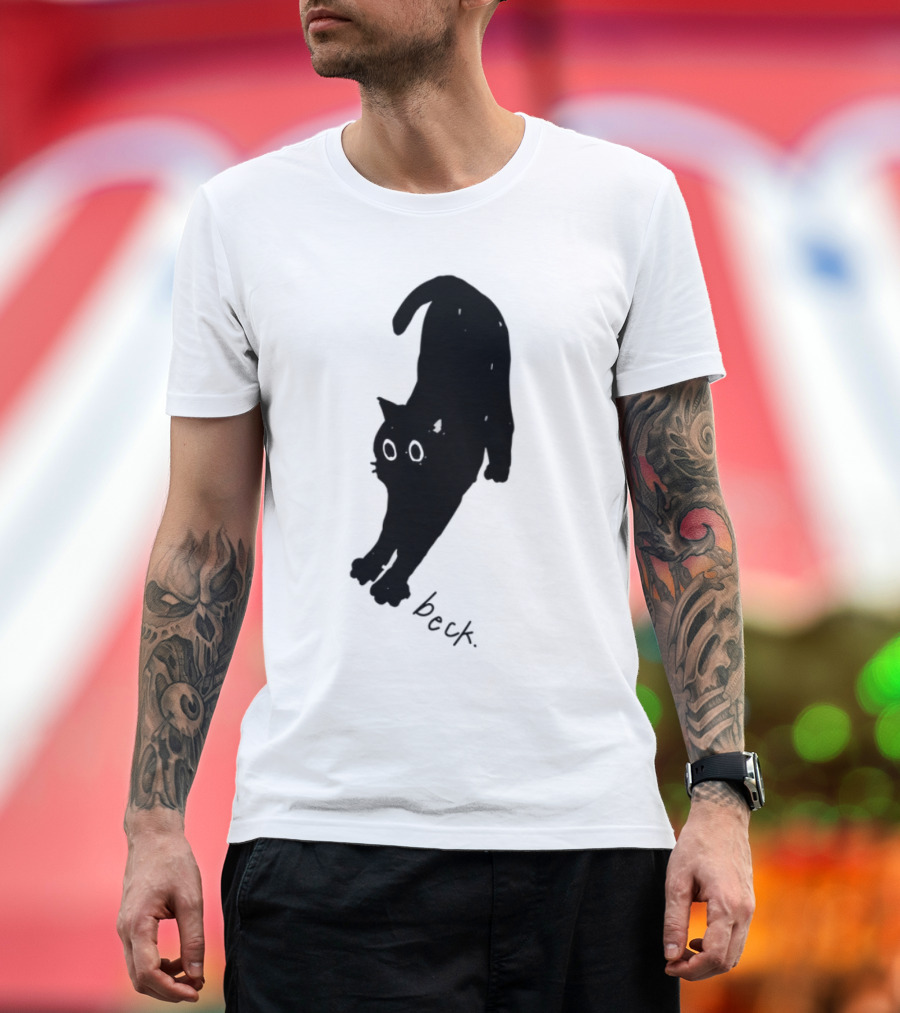 Beck Stretching Cat Silhouette Black Outline T-Shirt