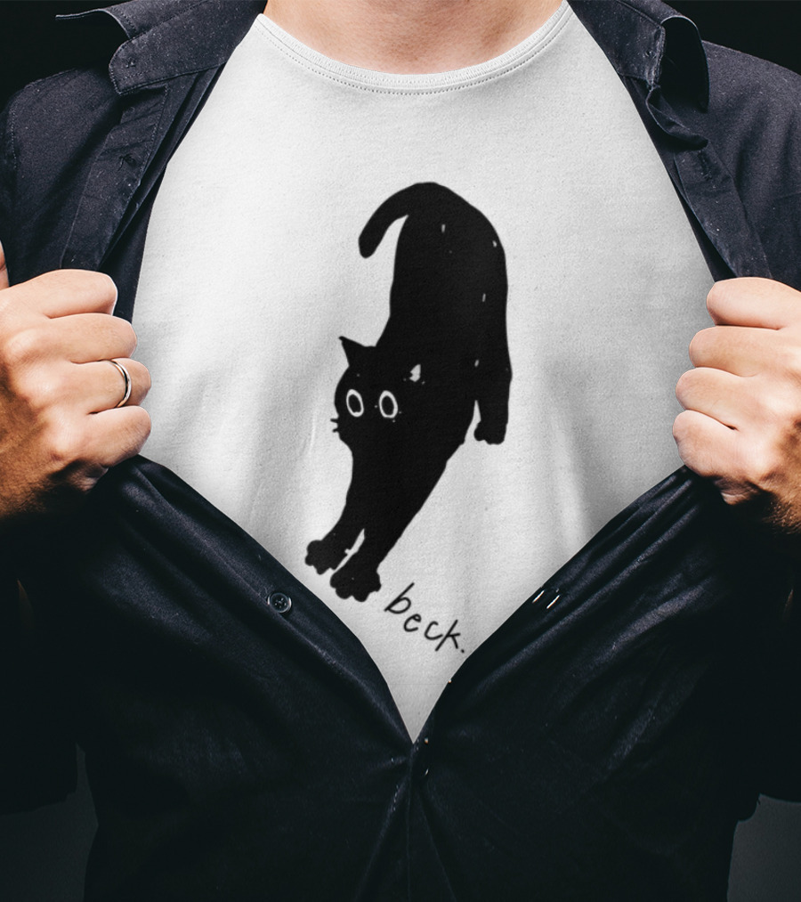 Beck Stretching Cat Silhouette Black Outline T-Shirt