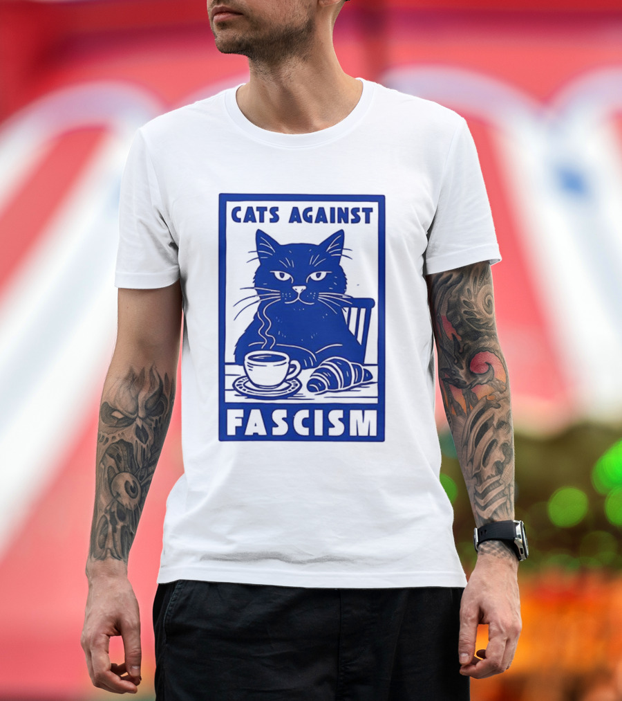 Cats Against Fascism Coffee And Croissant T-Shirt