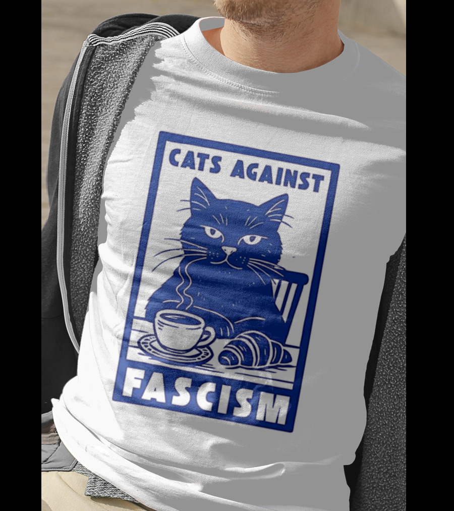 Cats Against Fascism Coffee And Croissant T-Shirt