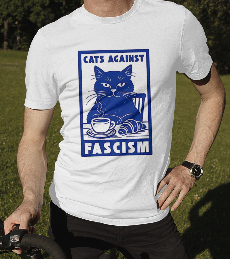 Cats Against Fascism Coffee And Croissant T-Shirt