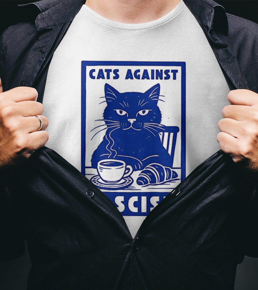 Cats Against Fascism Coffee And Croissant T-Shirt