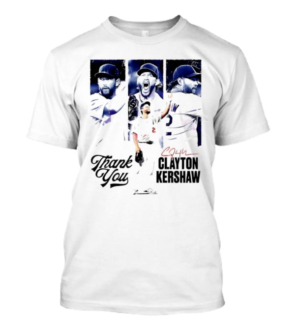 Clayton Kershaw Los Angeles Dodgers Thank You Signature Cursive T-Shirt