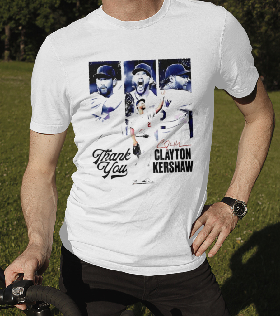 Clayton Kershaw Los Angeles Dodgers Thank You Signature Cursive T-Shirt