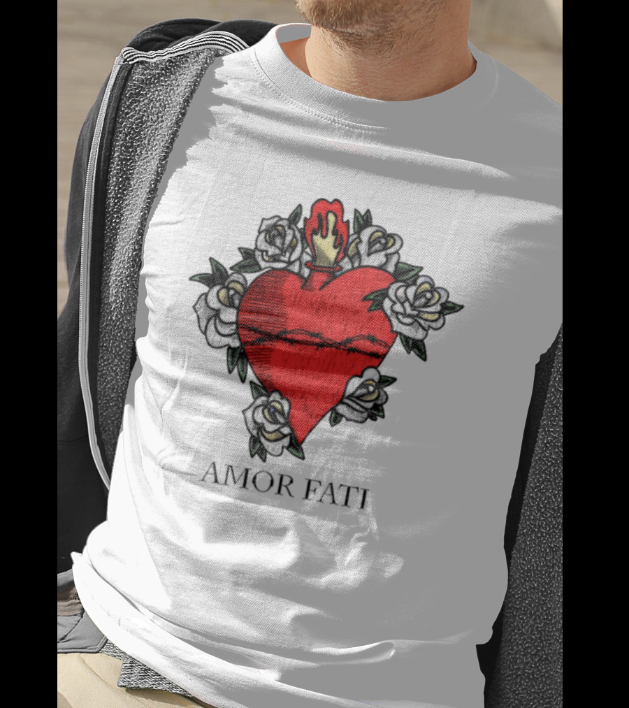 Amor Fati Sacred Heart Barbed Wire Roses Flame T-Shirt