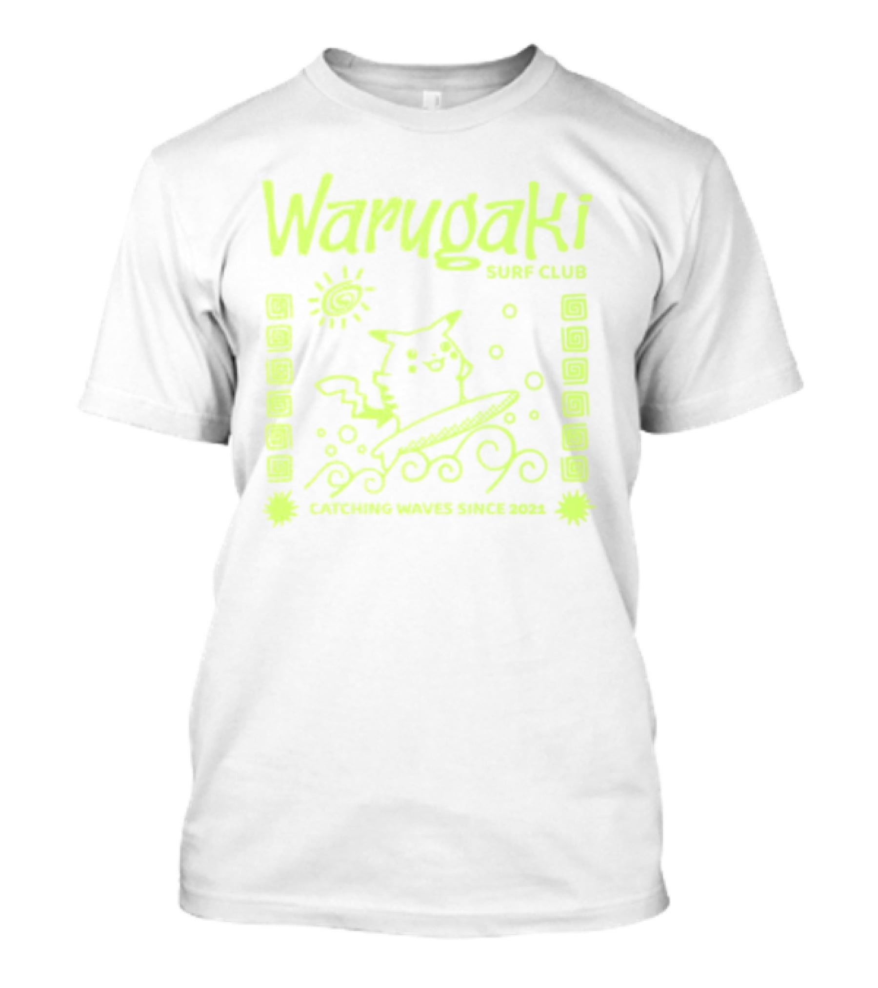 Warugaki Surf Club Pikachu Surfing Illustration Sun And Waves T-Shirt