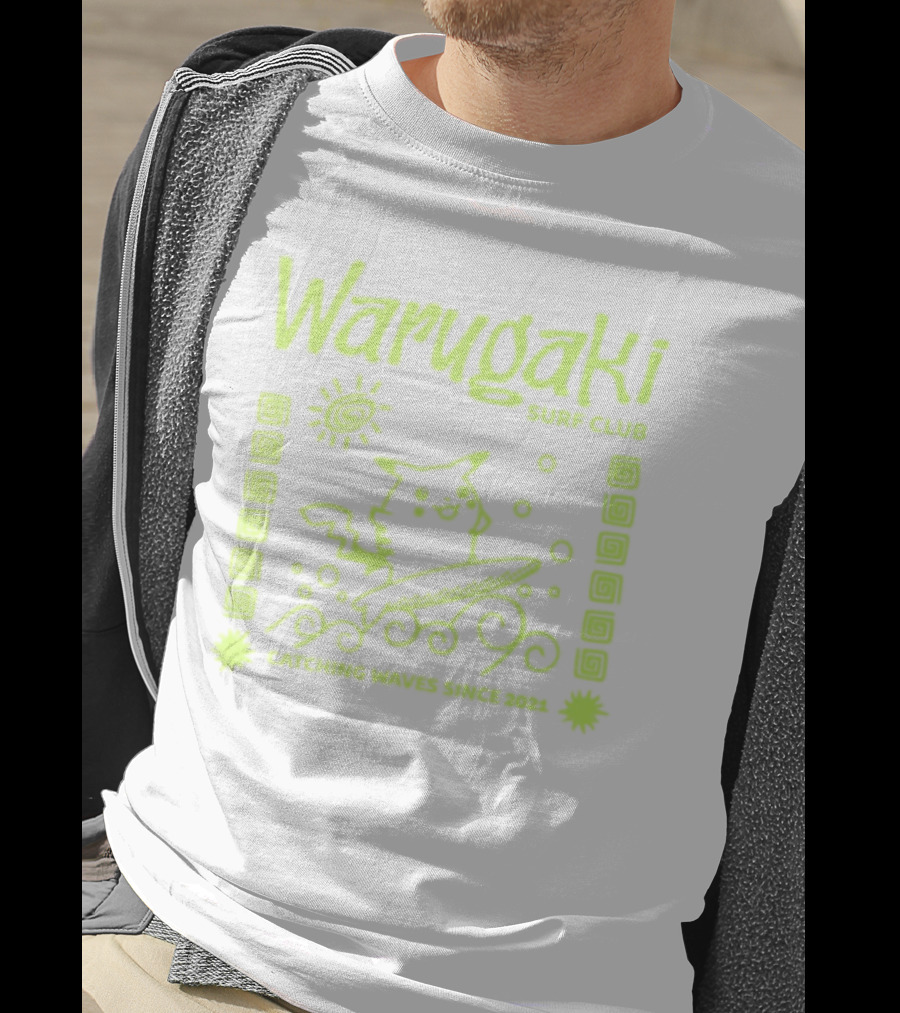 Warugaki Surf Club Pikachu Surfing Illustration Sun And Waves T-Shirt