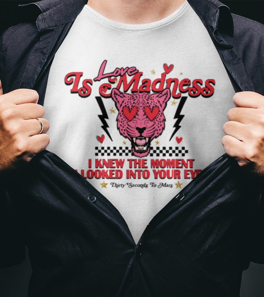 Love Is Madness I Knew The Moment I Looked Into Your Eyes Leopard Hearts T-Shirt