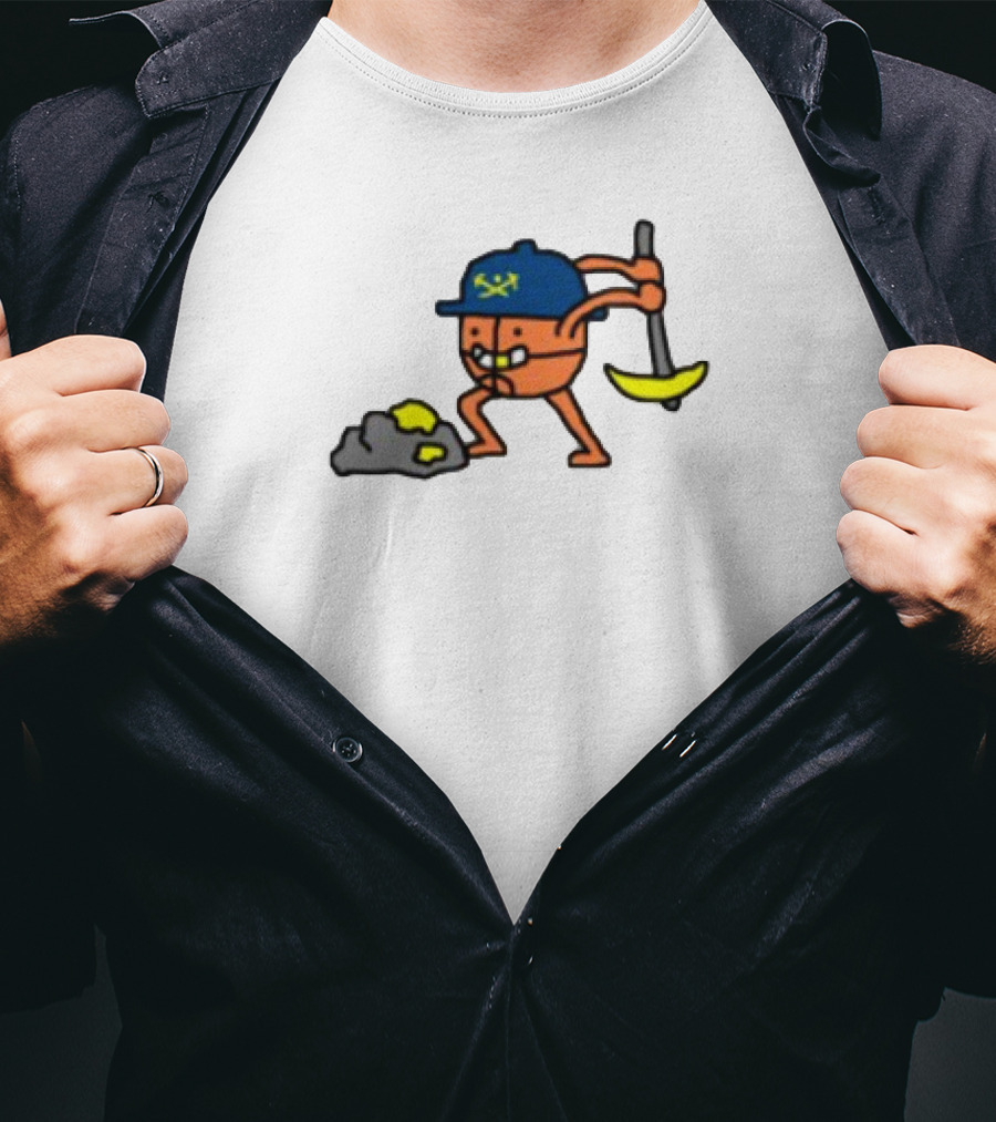 Miner Character With Pickaxe Discovering Gold Nuggets T-Shirt