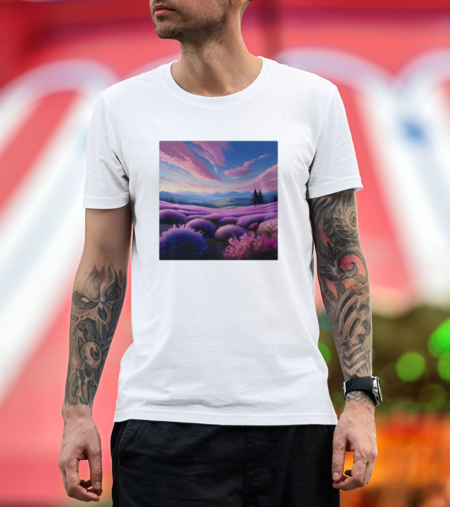 Her Radiant Bloom Lavender Sunset Landscape With Pink And Purple Sky T-Shirt
