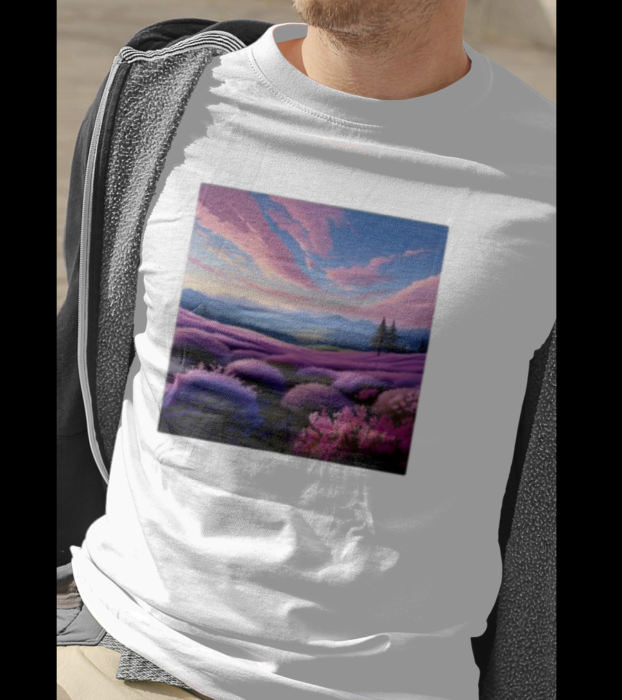 Her Radiant Bloom Lavender Sunset Landscape With Pink And Purple Sky T-Shirt