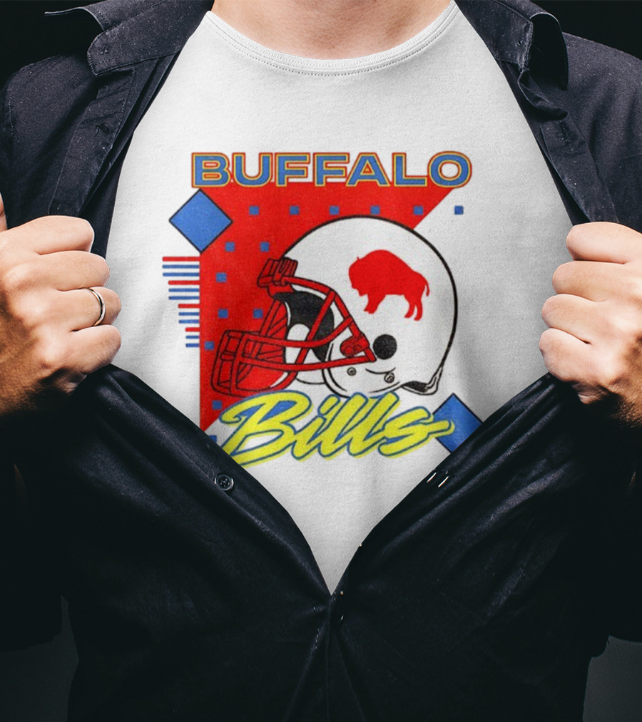 Buffalo Bills 90s Style Football Helmet Retro NFL Game Day T-Shirt