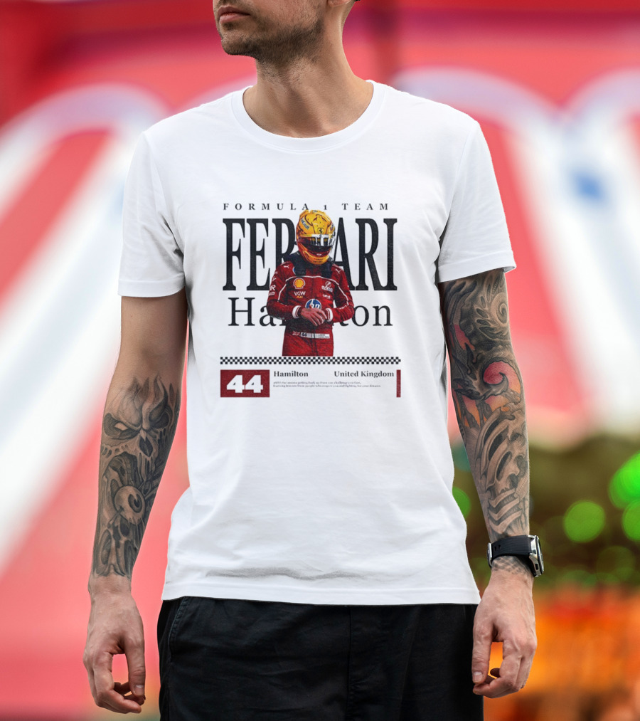 Ferrari Hamilton Red Racing Suit 44 UK Formula 1 Team T-Shirt