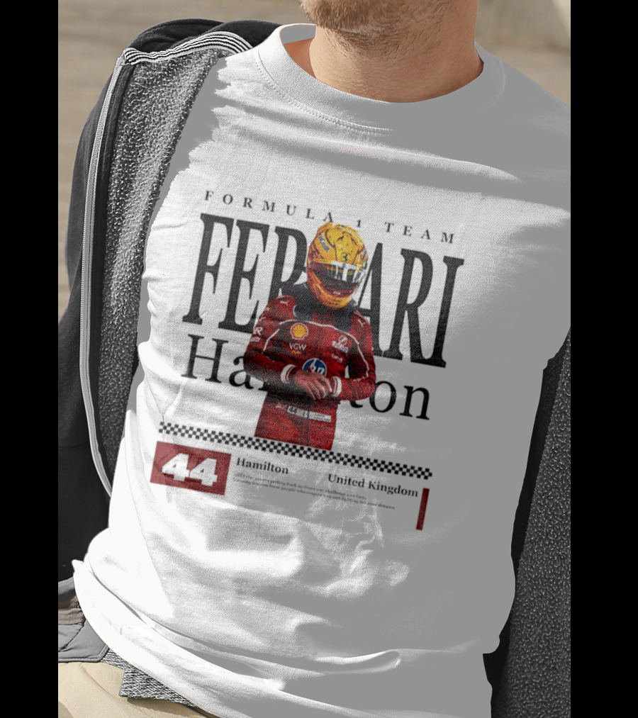 Ferrari Hamilton Red Racing Suit 44 UK Formula 1 Team T-Shirt