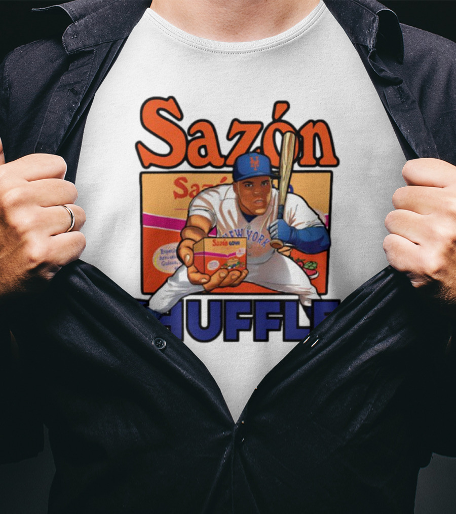 New York Sazón Goya Baseball Player Shuffle T-Shirt