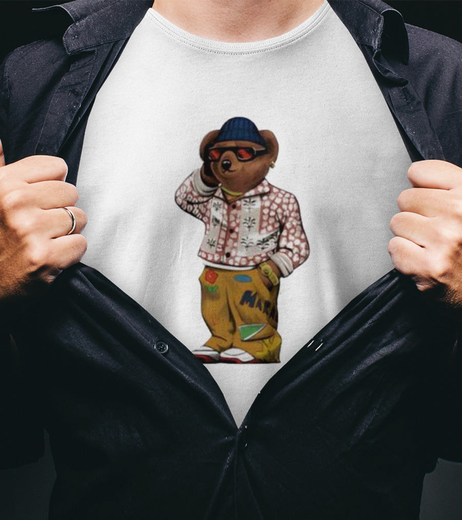 Folk Fitted Bear Floral Pattern Jacket Cool Style T-Shirt