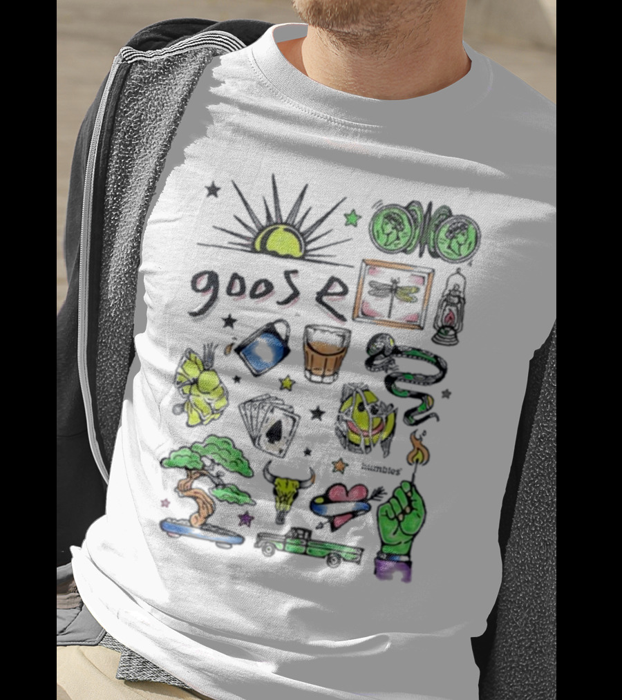 Goose Highlighter Hand Colored Sun Lock Tree Heart Candle Imagery T-Shirt