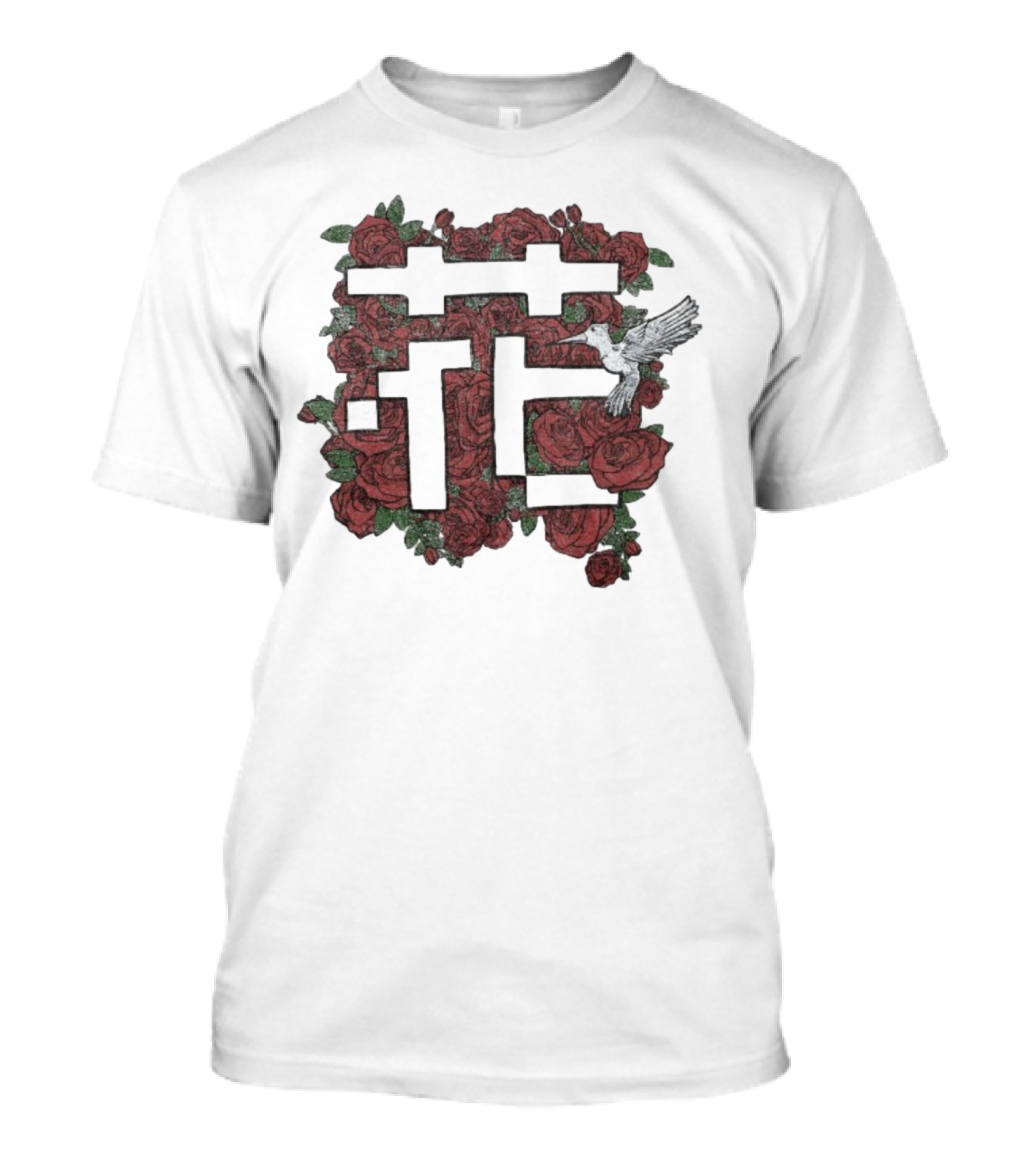 Johnny Stimson Flower Bird Roses And Hummingbird Pattern T-Shirt