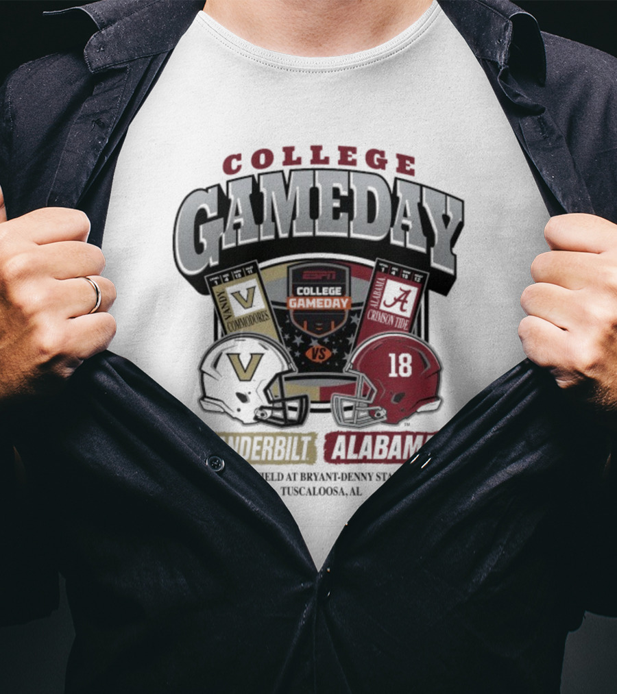 College GameDay Vanderbilt Commodores Vs Alabama Crimson Tide Saban Field Bryant Denny Stadium Tuscaloosa 2025 T-Shirt
