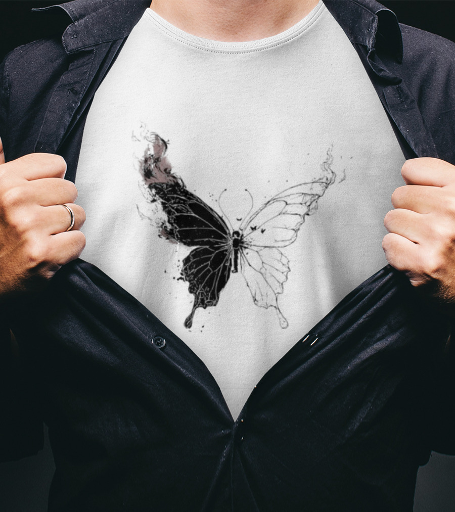 Princess Goes Butterfly Diagram Black Wings Illustration T-Shirt