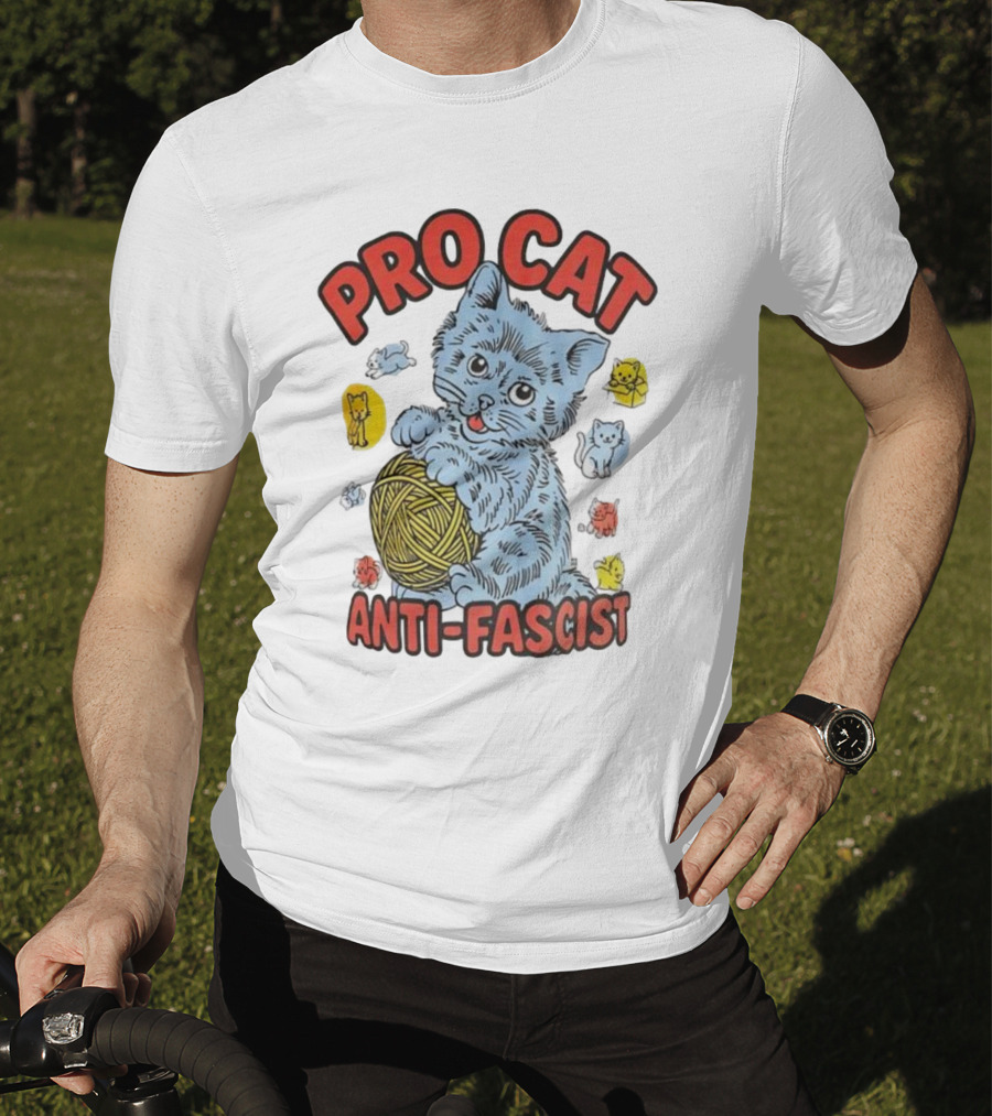 Pro Cat Anti Fascist Cat Ball Of Yarn With Cute Kittens T-Shirt