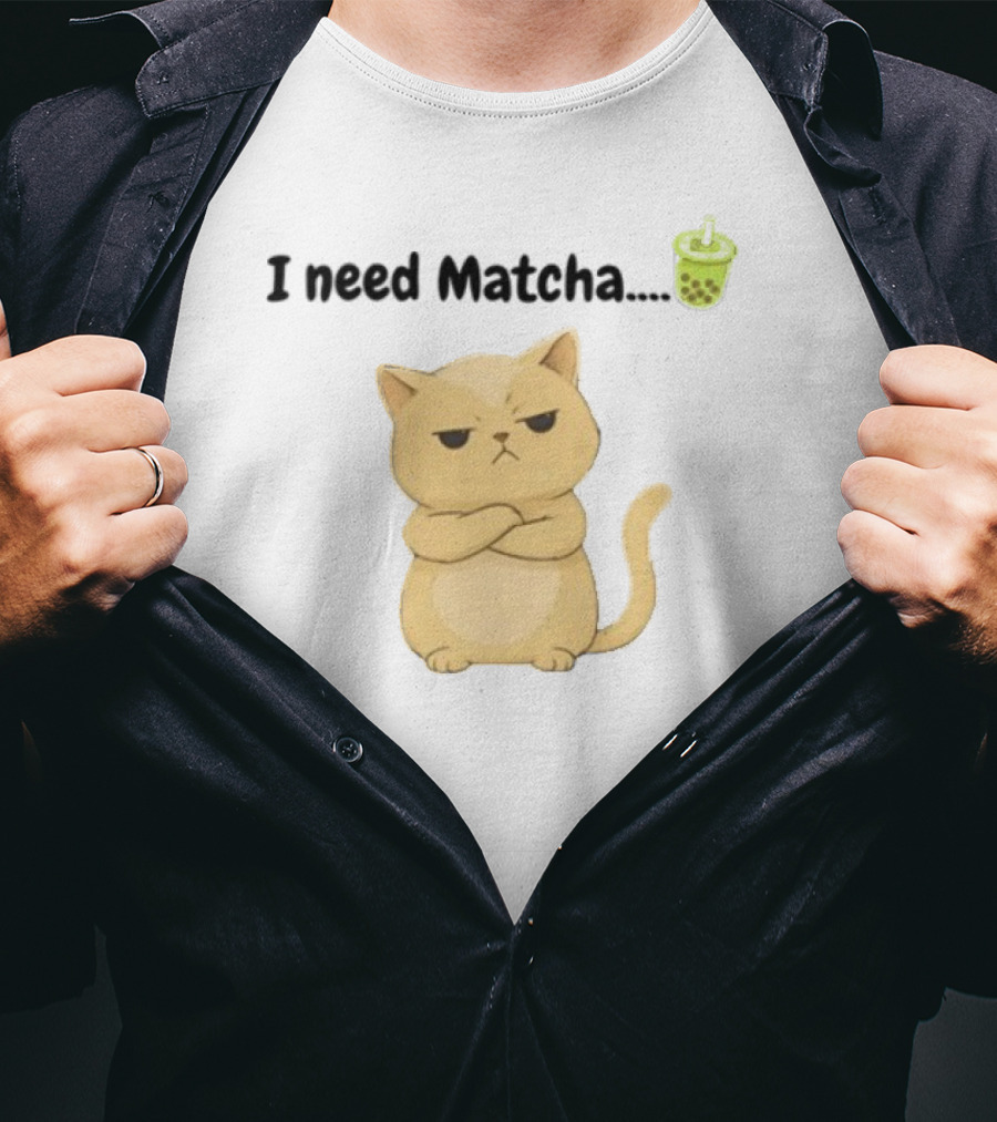 Amran I Need Matcha Grumpy Cat Boba Bubble Tea T-Shirt