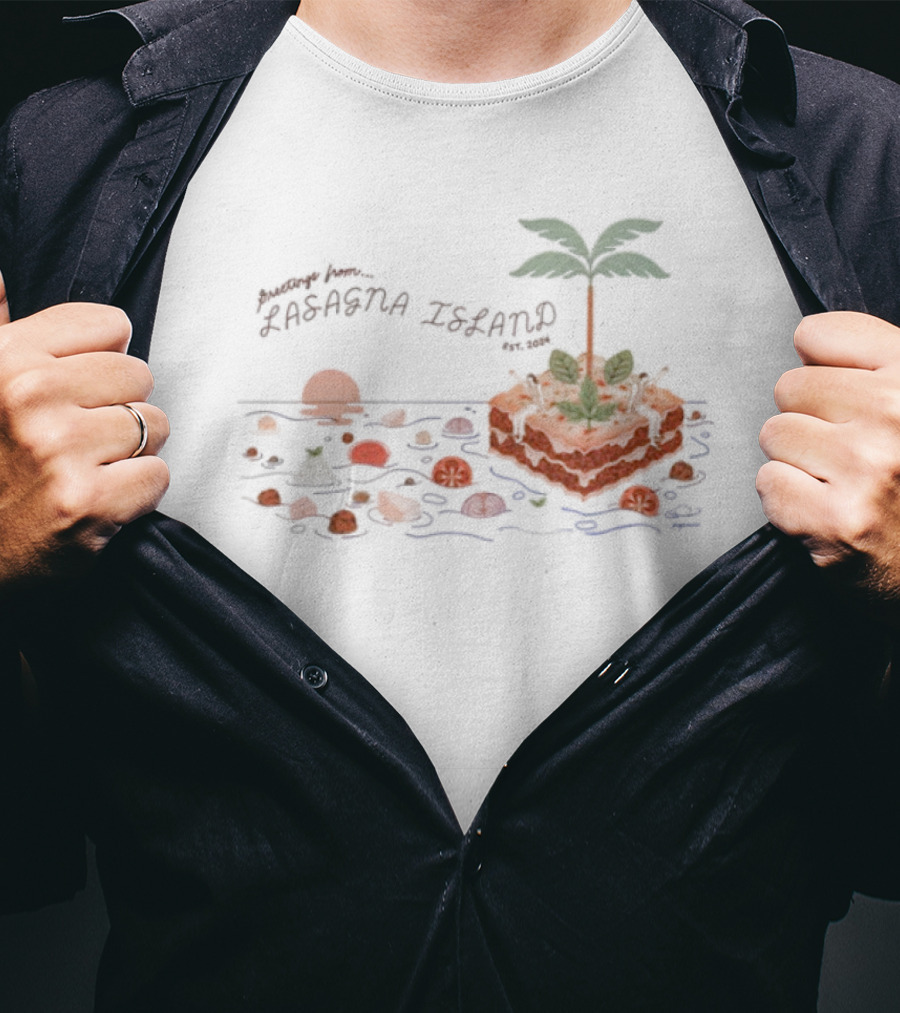 Greetings From Lasagna Island Est 2024 Tropical Pasta Paradise T-Shirt