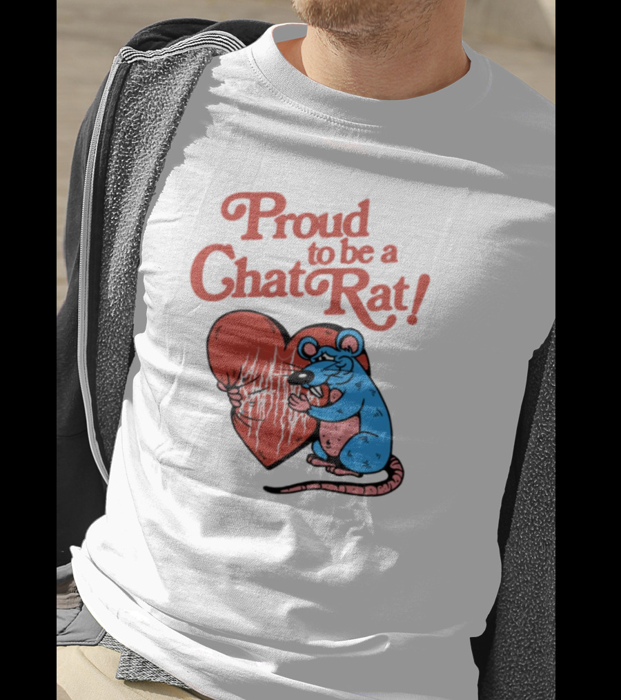 Proud To Be A Chat Rat Heart Hugging Cartoon Blue Rat T-Shirt
