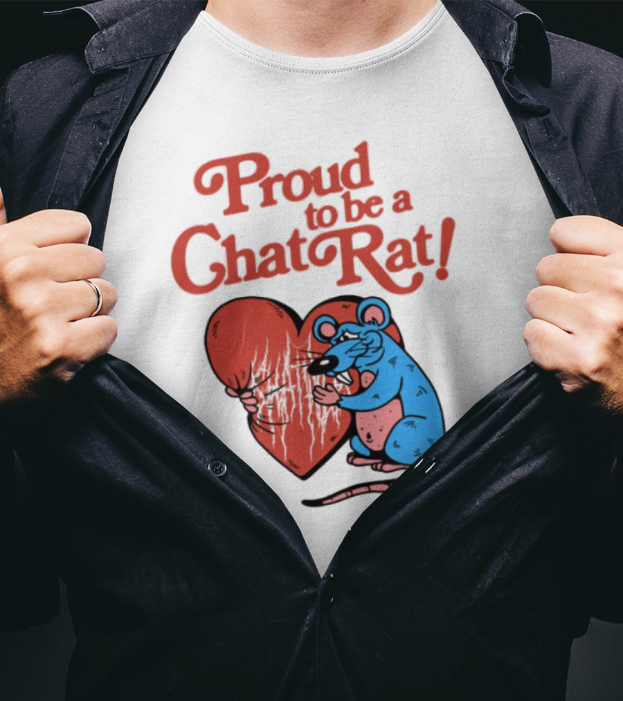 Proud To Be A Chat Rat Heart Hugging Cartoon Blue Rat T-Shirt