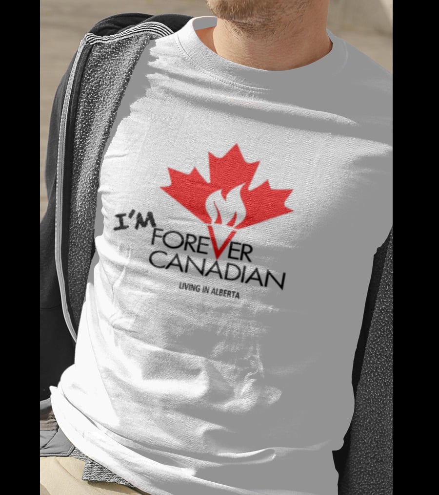 I'm Forever Canadian Living In Alberta Red Maple Leaf Flame Icon T-Shirt