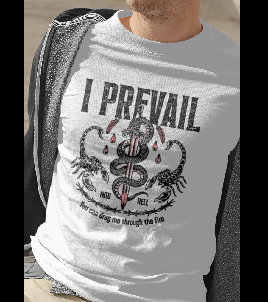 I Prevail Into Hell Through The Fire Serpent Caduceus Design T-Shirt