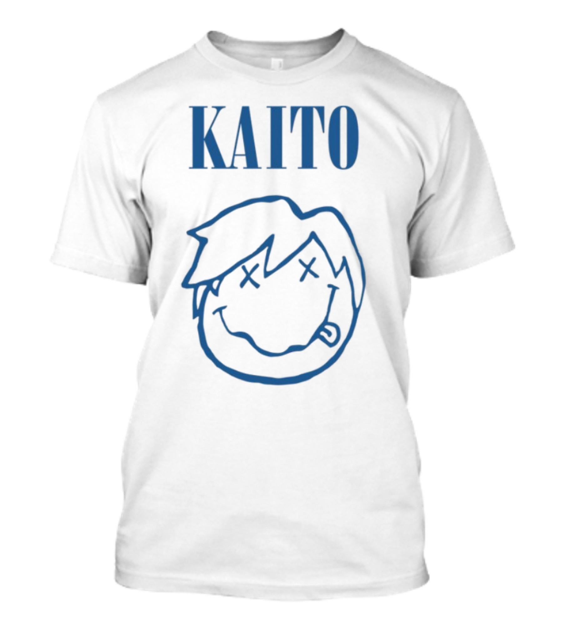Kaito Blue Cartoon Smiley Face With X Eyes T-Shirt
