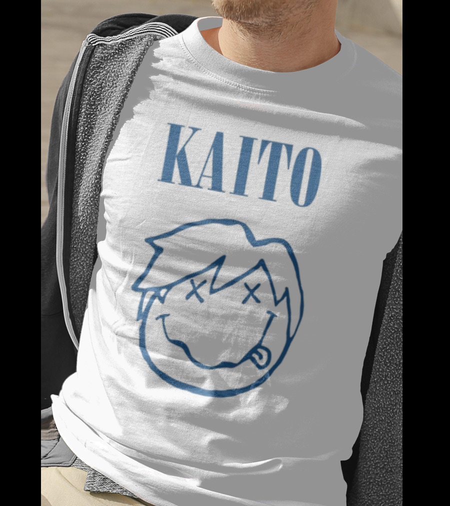 Kaito Blue Cartoon Smiley Face With X Eyes T-Shirt
