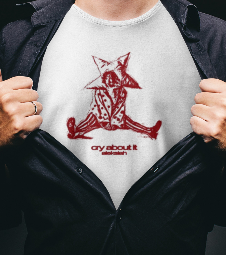 Aleksiah Cry About It Red Sketchy Cat Ears Print T-Shirt