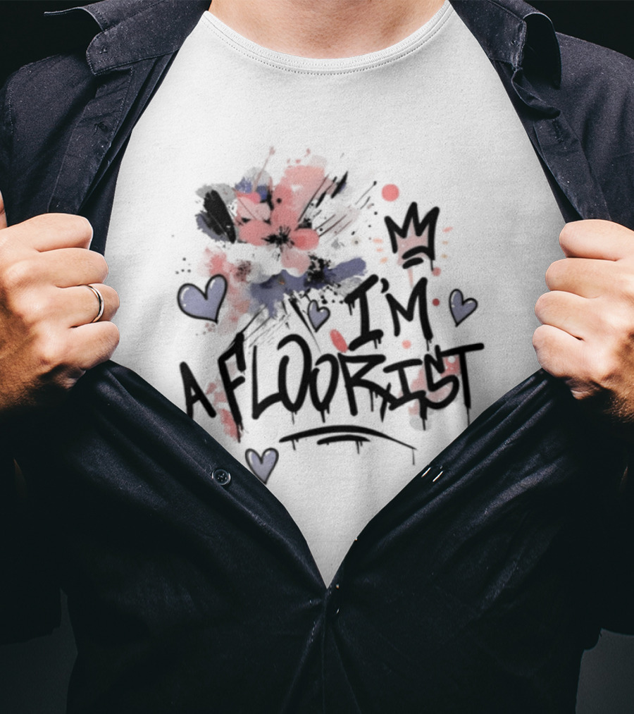 I'm A Floorist Red And Blue Floral Hearts Crown T-Shirt