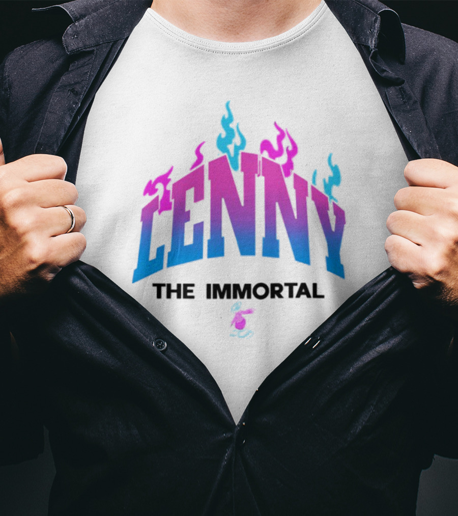 Lenny The Immortal Flaming Gradient Text With Cartoon Character T-Shirt