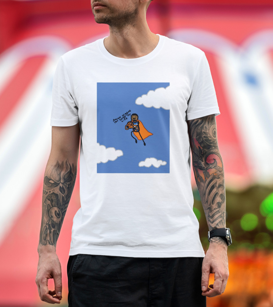 Aaron Wiggins You Saved My Life Superhero Drawing Floating In Clouds T-Shirt