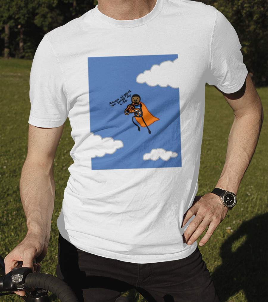 Aaron Wiggins You Saved My Life Superhero Drawing Floating In Clouds T-Shirt