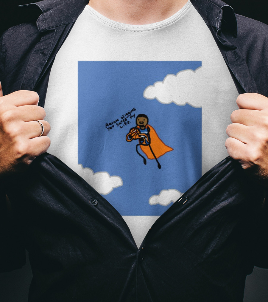 Aaron Wiggins You Saved My Life Superhero Drawing Floating In Clouds T-Shirt