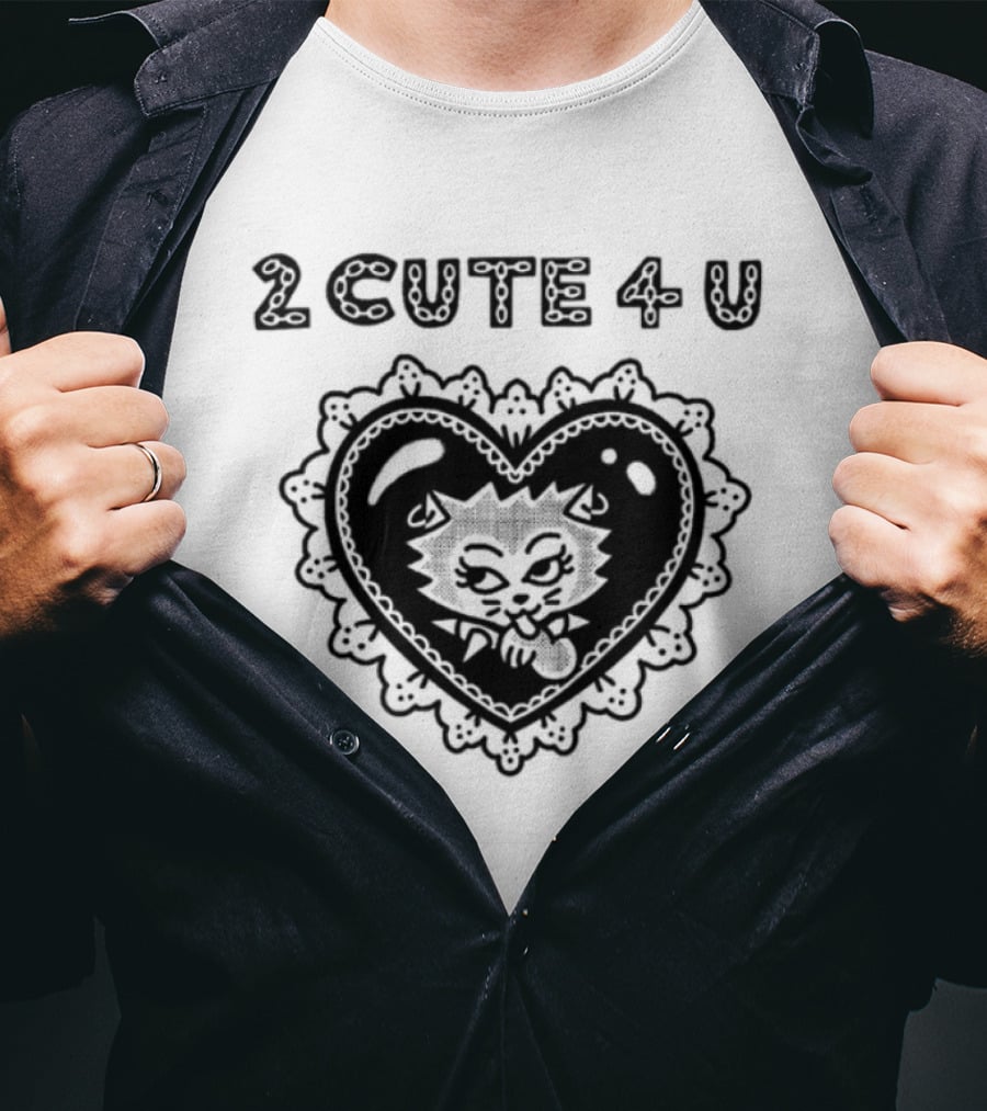2 Cute 4 U Heart Cat Lovers Aidabloom T-Shirt