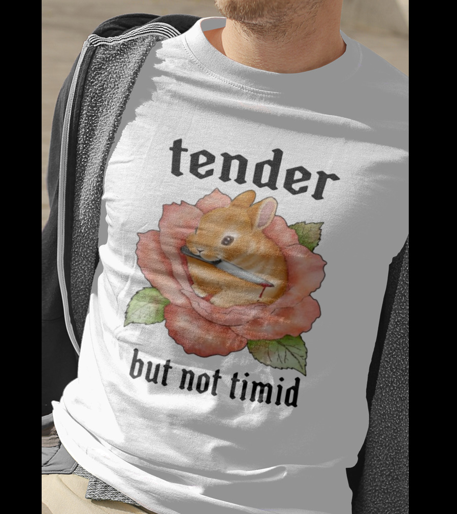 Bunny Tender But Not Timid Cute Rabbit With Knife In Rose T-Shirt
