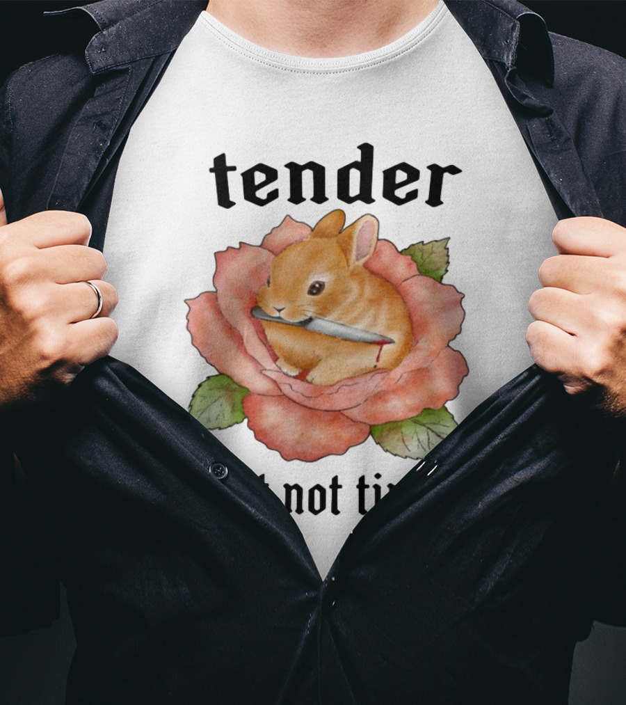 Bunny Tender But Not Timid Cute Rabbit With Knife In Rose T-Shirt