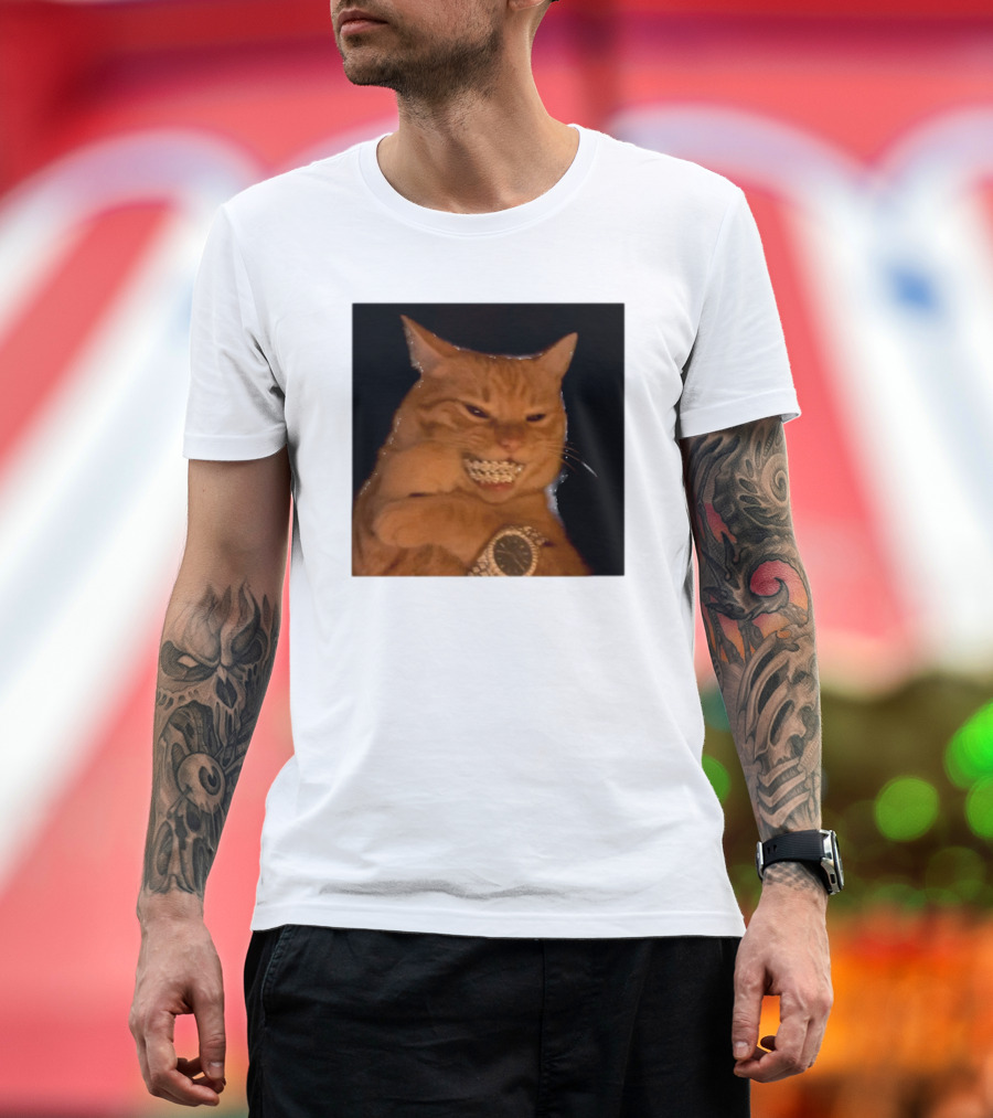 Cat Morgan Freebands Iced Out Gangsta Cat With Diamond Grill And Bling T-Shirt