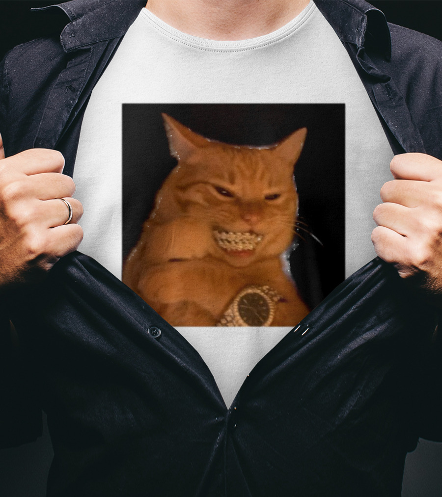 Cat Morgan Freebands Iced Out Gangsta Cat With Diamond Grill And Bling T-Shirt